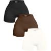 imageOQQ Womens 3 Piece Yoga Shorts Ribbed Seamless Workout High Waist Cross Over Athletic LeggingsBlack coffee beige