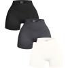 imageOQQ Womens 3 Piece Yoga Shorts Ribbed Seamless Workout High Waist Cross Over Athletic LeggingsBlack grey beige