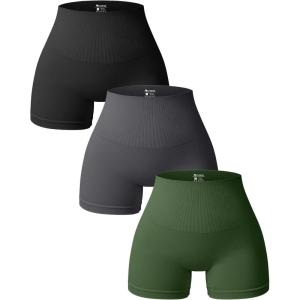imageOQQ Women 3 Piece Yoga Shorts High Waist Seamless Workout Exercise Shorts LeggingsBlack darkgrey armygreen