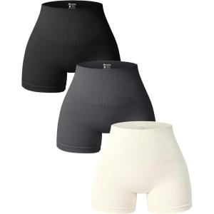 imageOQQ Women 3 Piece Yoga Shorts High Waist Seamless Workout Exercise Shorts LeggingsBlack darkgrey beige