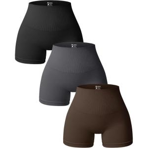 imageOQQ Women 3 Piece Yoga Shorts High Waist Seamless Workout Exercise Shorts LeggingsBlack darkgrey darkbrown