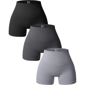 imageOQQ Women 3 Piece Yoga Shorts High Waist Seamless Workout Exercise Shorts LeggingsBlack darkgrey grey