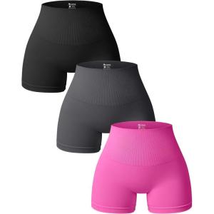 imageOQQ Women 3 Piece Yoga Shorts High Waist Seamless Workout Exercise Shorts LeggingsBlack darkgrey rose