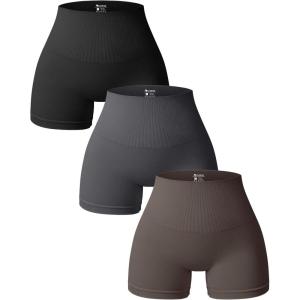 imageOQQ Women 3 Piece Yoga Shorts High Waist Seamless Workout Exercise Shorts LeggingsBlack darkgrey tea Leaf