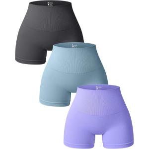imageOQQ Women 3 Piece Yoga Shorts High Waist Seamless Workout Exercise Shorts LeggingsDarkgrey haze Blue purple