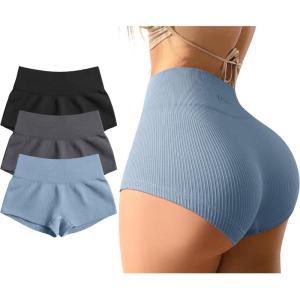 imageOQQ Women 3 Piece Yoga Shorts Sexy High Waist Booty Stretch Workout Exercise Hot ShortsBlack Darkgrey Blue