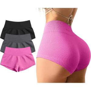 imageOQQ Women 3 Piece Yoga Shorts Sexy High Waist Booty Stretch Workout Exercise Hot ShortsBlack Darkgrey Rose