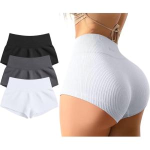 imageOQQ Women 3 Piece Yoga Shorts Sexy High Waist Booty Stretch Workout Exercise Hot ShortsBlack Darkgrey White