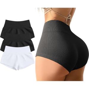 imageOQQ Women 3 Piece Yoga Shorts Sexy High Waist Booty Stretch Workout Exercise Hot ShortsBlack White Black