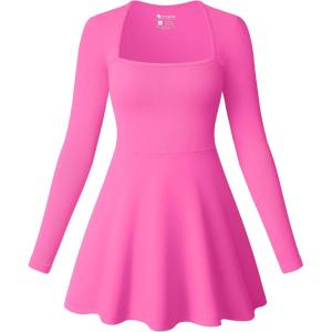 imageOQQ Women Long Sleeve Dresses Square Neck Casual Party Club ALine Mini DressRose