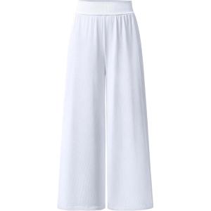 imageOQQ Women Pants Wide Leg High Waist Casual Lounge Pant Travel Vacation Trousers White