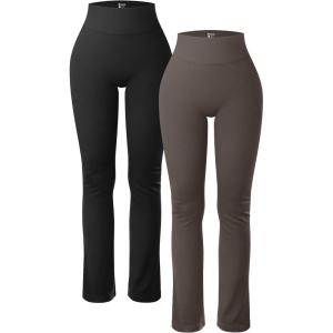imageOQQ Womens 2 Piece Yoga Pants Ribbed Seamless Workout High Waist Athletic Straight Leg LeggingsBlack tea Leaf