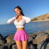 imageOQQ Women 2 Piece Mini Skirts 2 in 1 Flowy Sexy Basic Stretchy Flared Casual SkirtsBlack Rose