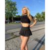 imageOQQ Women 2 Piece Mini Skirts 2 in 1 Flowy Sexy Basic Stretchy Flared Casual SkirtsBlack White