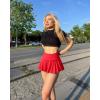 imageOQQ Women 2 Piece Mini Skirts 2 in 1 Flowy Sexy Basic Stretchy Flared Casual SkirtsBlack red