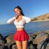 imageOQQ Women 2 Piece Mini Skirts 2 in 1 Flowy Sexy Basic Stretchy Flared Casual SkirtsBlack red