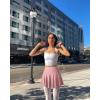 imageOQQ Women 2 Piece Skirts 2 in 1 Flowy Basic Versatile Stretchy Flared Casual Mini SkirtsWhite hide Pink
