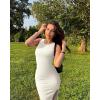 imageOQQ Womens 2 Piece Dress Sexy Ribbed Halter Neck Fashion Split Tank Tops DressesBlack beige