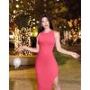 imageOQQ Womens 2 Piece Dress Sexy Ribbed Halter Neck Fashion Split Tank Tops DressesBlack fluorescent Pink a
