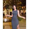 imageOQQ Womens 2 Piece Dress Sexy Ribbed Halter Neck Fashion Split Tank Tops DressesBlack grey Blue