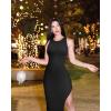 imageOQQ Womens 2 Piece Dress Sexy Ribbed Halter Neck Fashion Split Tank Tops DressesBlack pea Green