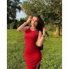 imageOQQ Womens 2 Piece Dress Sexy Ribbed Halter Neck Fashion Split Tank Tops DressesBlack red