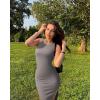 imageOQQ Womens 2 Piece Dress Sexy Ribbed Halter Neck Fashion Split Tank Tops DressesBlack smoke Grey