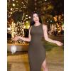 imageOQQ Womens 2 Piece Dress Sexy Ribbed Halter Neck Fashion Split Tank Tops DressesBlack tea Leaf