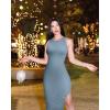 imageOQQ Womens 2 Piece Dress Sexy Ribbed Halter Neck Fashion Split Tank Tops DressesCoralorange haze Blue