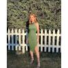 imageOQQ Womens 2 Piece Dress Sexy Ribbed Halter Neck Fashion Split Tank Tops DressesPea Green beige