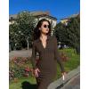 imageOQQ Womens Long Sleeve Maxi Dress Ribbed Back Slit Button Down Bodycon Soft Going Out Elegant Party DressesDarkgbrown