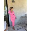 imageOQQ Womens Long Sleeve Maxi Dress Ribbed Back Slit Button Down Bodycon Soft Going Out Elegant Party DressesFluorescent Pink