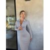 imageOQQ Womens Long Sleeve Maxi Dress Ribbed Back Slit Button Down Bodycon Soft Going Out Elegant Party DressesGrey