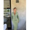 imageOQQ Womens Long Sleeve Maxi Dress Ribbed Back Slit Button Down Bodycon Soft Going Out Elegant Party DressesPea Green