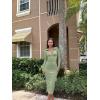 imageOQQ Womens Long Sleeve Maxi Dress Ribbed Back Slit Button Down Bodycon Soft Going Out Elegant Party DressesPea Green
