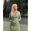 imageOQQ Womens Long Sleeve Maxi Dress Ribbed Back Slit Button Down Bodycon Soft Going Out Elegant Party DressesPea Green
