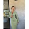 imageOQQ Womens Long Sleeve Maxi Dress Ribbed Back Slit Button Down Bodycon Soft Going Out Elegant Party DressesPea Green