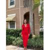 imageOQQ Womens Long Sleeve Maxi Dress Ribbed Back Slit Button Down Bodycon Soft Going Out Elegant Party DressesRed