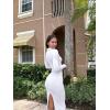 imageOQQ Womens Long Sleeve Maxi Dress Ribbed Back Slit Button Down Bodycon Soft Going Out Elegant Party DressesWhite