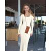 imageOQQ Womens Long Sleeve Maxi Dress Square Neck Ribbed Bodycon Lounge Soft DressesBeige