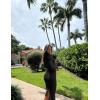imageOQQ Womens Long Sleeve Maxi Dress Square Neck Ribbed Bodycon Lounge Soft DressesBlack