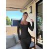 imageOQQ Womens Long Sleeve Maxi Dress Square Neck Ribbed Bodycon Lounge Soft DressesBlack