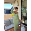 imageOQQ Womens Long Sleeve Maxi Dress Square Neck Ribbed Bodycon Lounge Soft DressesPea Green
