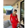 imageOQQ Womens Long Sleeve Maxi Dress Square Neck Ribbed Bodycon Lounge Soft DressesRed