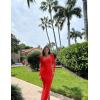 imageOQQ Womens Long Sleeve Maxi Dress Square Neck Ribbed Bodycon Lounge Soft DressesRed
