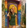imageOQQ Womens Mini Dresses Sexy Ribbed Short Sleeve Tummy Control Bodycon Mini DressArmygreen