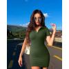 imageOQQ Womens Mini Dresses Sexy Ribbed Short Sleeve Tummy Control Bodycon Mini DressArmygreen