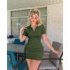 imageOQQ Womens Mini Dresses Sexy Ribbed Short Sleeve Tummy Control Bodycon Mini DressArmygreen