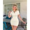 imageOQQ Womens Mini Dresses Sexy Ribbed Short Sleeve Tummy Control Bodycon Mini DressBeige
