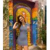 imageOQQ Womens Mini Dresses Sexy Ribbed Short Sleeve Tummy Control Bodycon Mini DressBlues